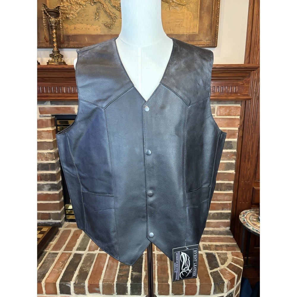 New Men's‎ Event Black Leather Motorcycle Vest Size 2x (T30)